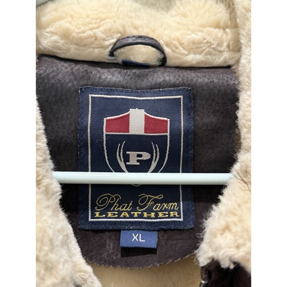 Phat Farm Men's Leather Heavy Shearling Jacket/Coat Men's XL Fur Lining Pockets - Picture 8 of 15